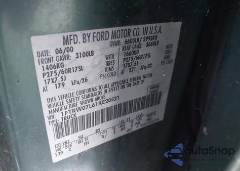 2001 Ford F-150 Harley-Davidson Edition/King Ranch Edition/Lariat/Xlt z USA, uszkodzony, nr VIN 1FTRW07L61KE20521